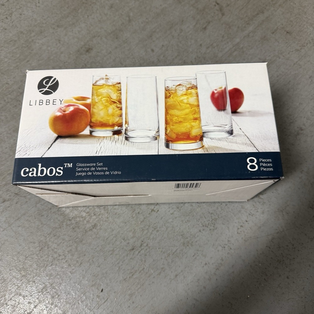 Set Of 8 Libbey Cabos Cooler Water Minimalist Highball Tall Glasses 16.6 oz